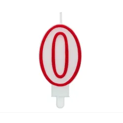 Świeczka cyferka "0" czerwony kontur